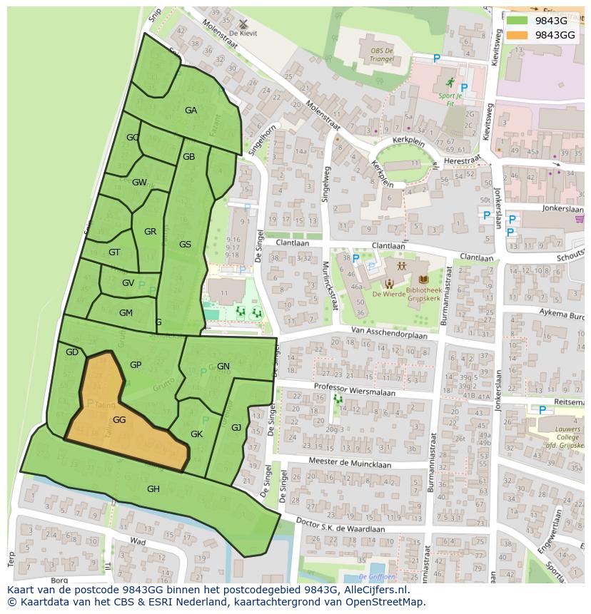 Afbeelding van het postcodegebied 9843 GG op de kaart.