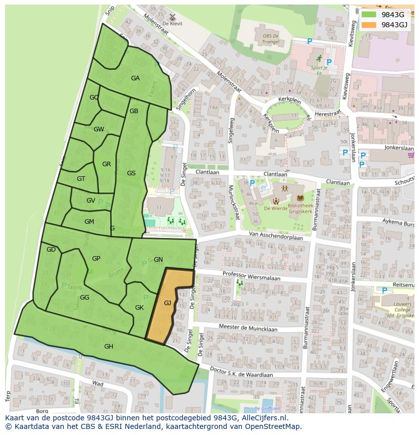 Afbeelding van het postcodegebied 9843 GJ op de kaart.