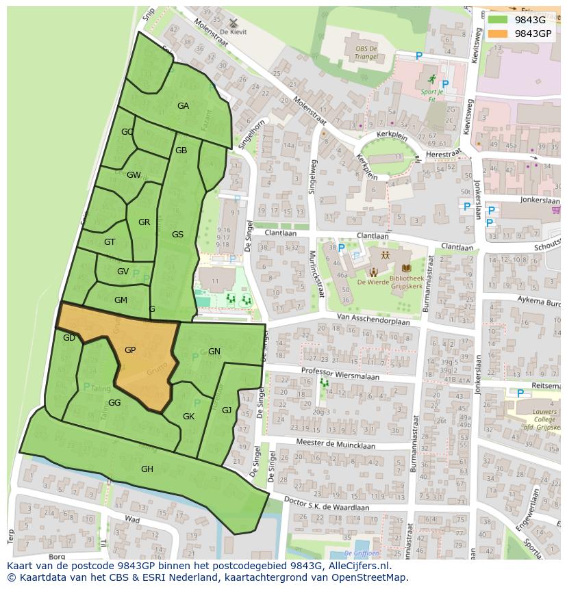Afbeelding van het postcodegebied 9843 GP op de kaart.