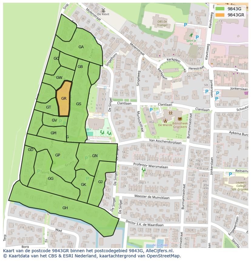 Afbeelding van het postcodegebied 9843 GR op de kaart.
