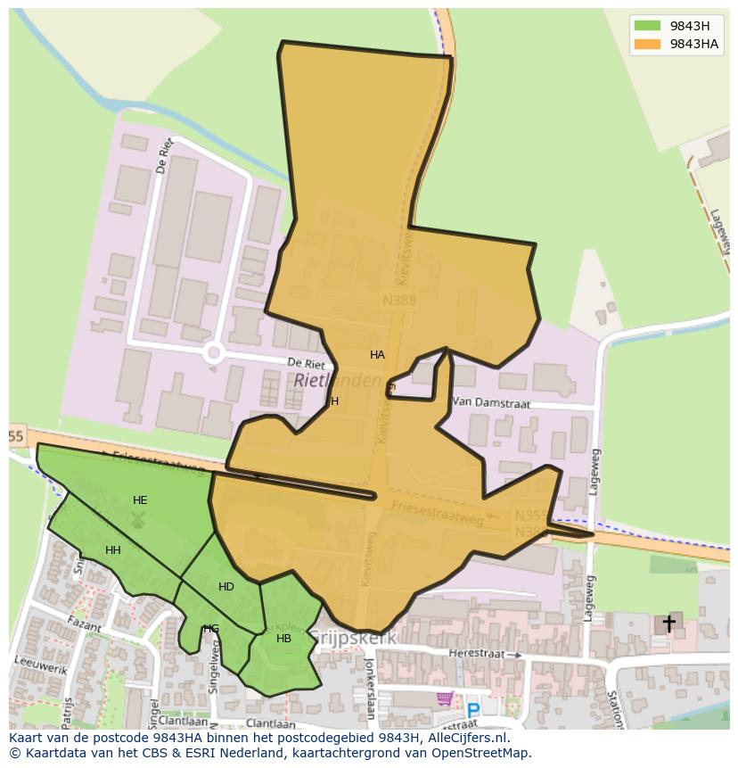 Afbeelding van het postcodegebied 9843 HA op de kaart.