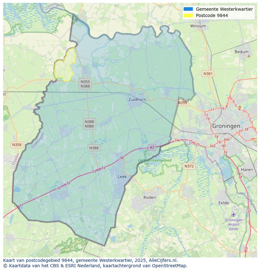 Afbeelding van het postcodegebied 9844 op de kaart.