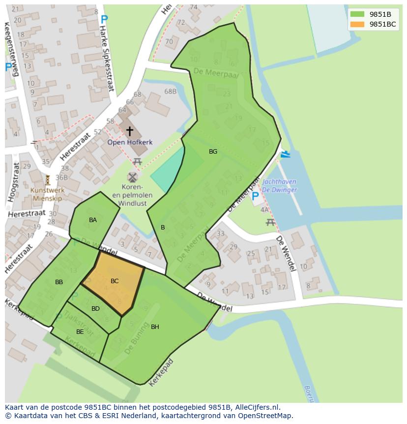 Afbeelding van het postcodegebied 9851 BC op de kaart.
