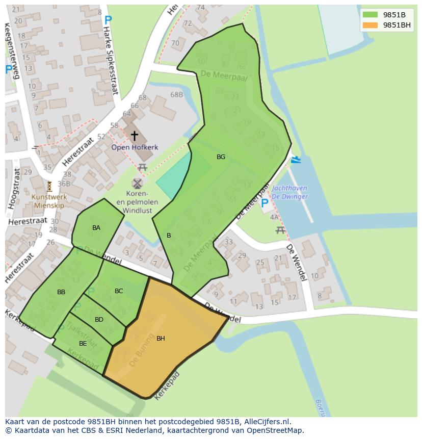 Afbeelding van het postcodegebied 9851 BH op de kaart.