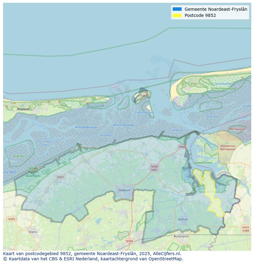 Afbeelding van het postcodegebied 9852 op de kaart.