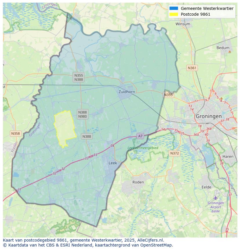 Afbeelding van het postcodegebied 9861 op de kaart.