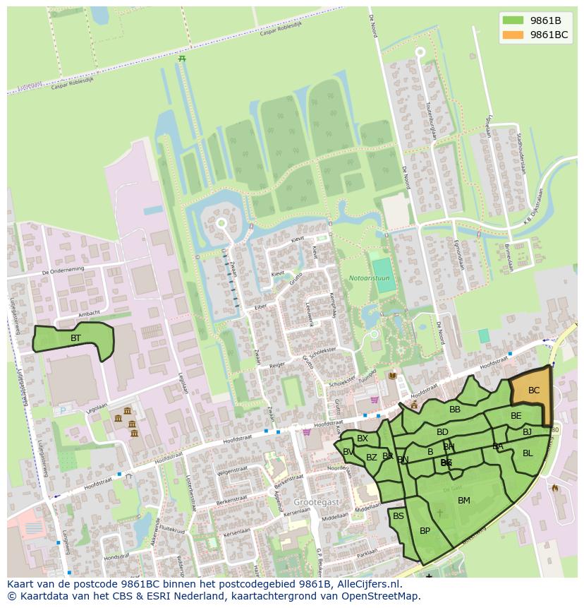 Afbeelding van het postcodegebied 9861 BC op de kaart.