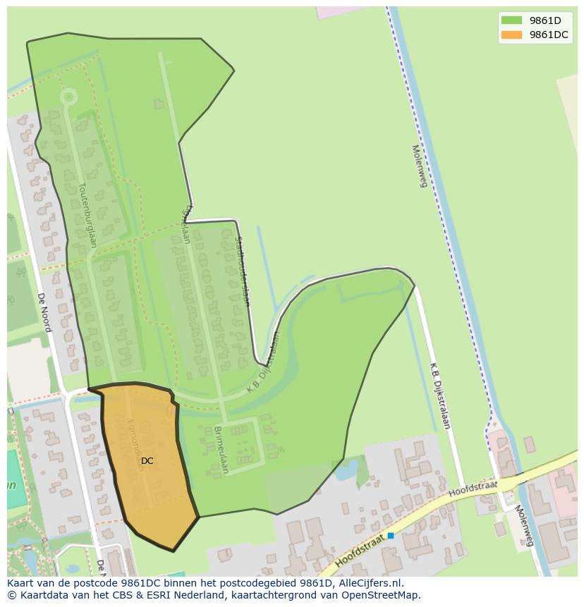 Afbeelding van het postcodegebied 9861 DC op de kaart.