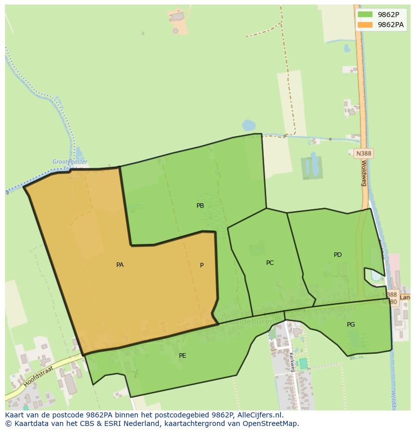 Afbeelding van het postcodegebied 9862 PA op de kaart.
