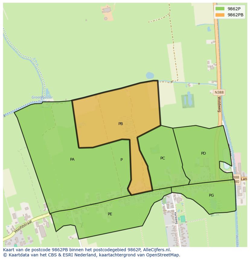 Afbeelding van het postcodegebied 9862 PB op de kaart.