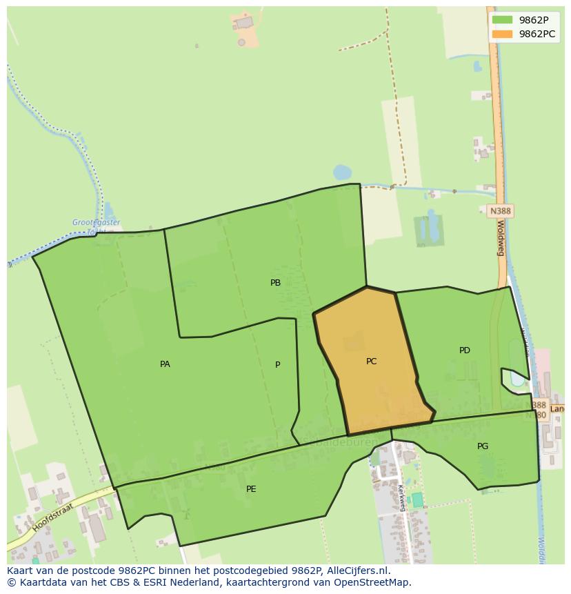 Afbeelding van het postcodegebied 9862 PC op de kaart.