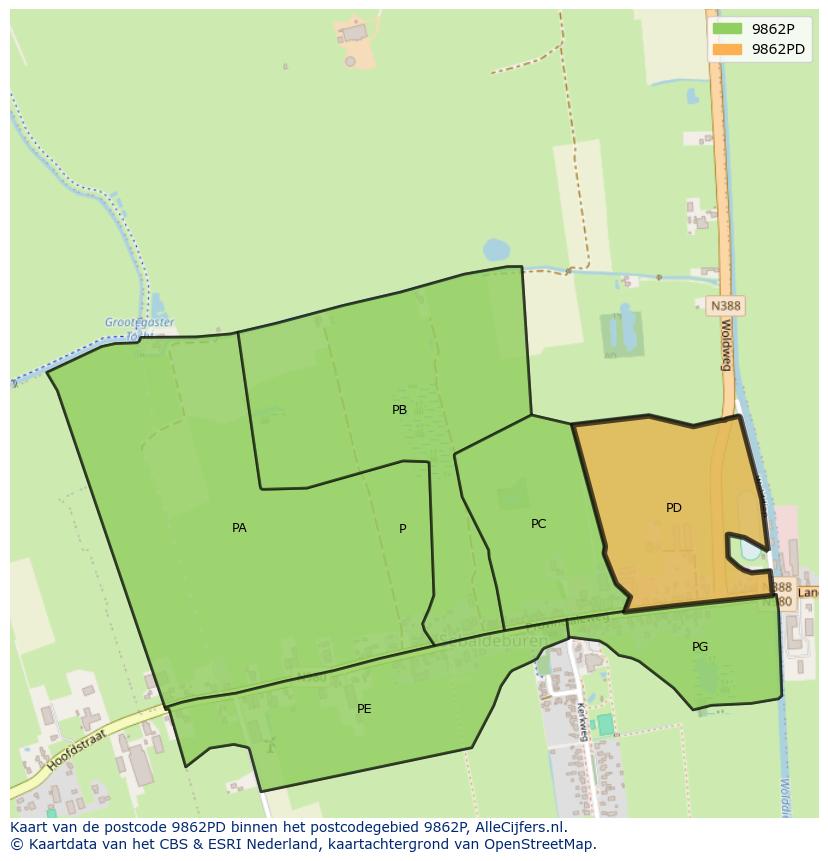 Afbeelding van het postcodegebied 9862 PD op de kaart.