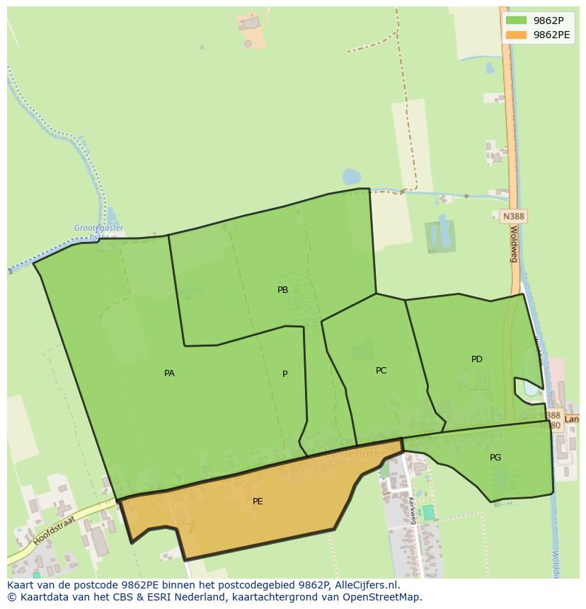 Afbeelding van het postcodegebied 9862 PE op de kaart.