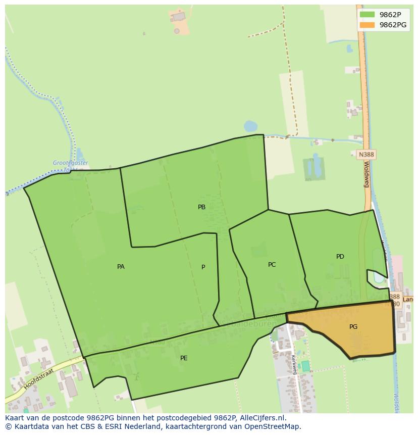 Afbeelding van het postcodegebied 9862 PG op de kaart.