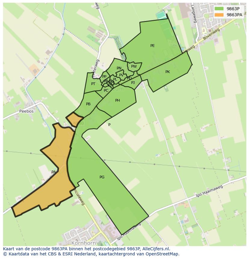 Afbeelding van het postcodegebied 9863 PA op de kaart.