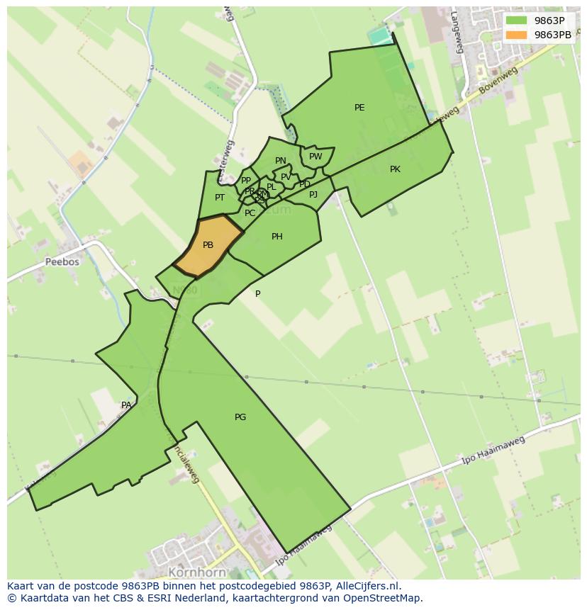 Afbeelding van het postcodegebied 9863 PB op de kaart.