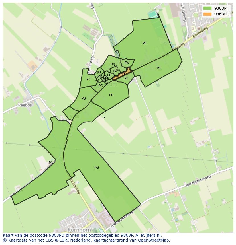 Afbeelding van het postcodegebied 9863 PD op de kaart.