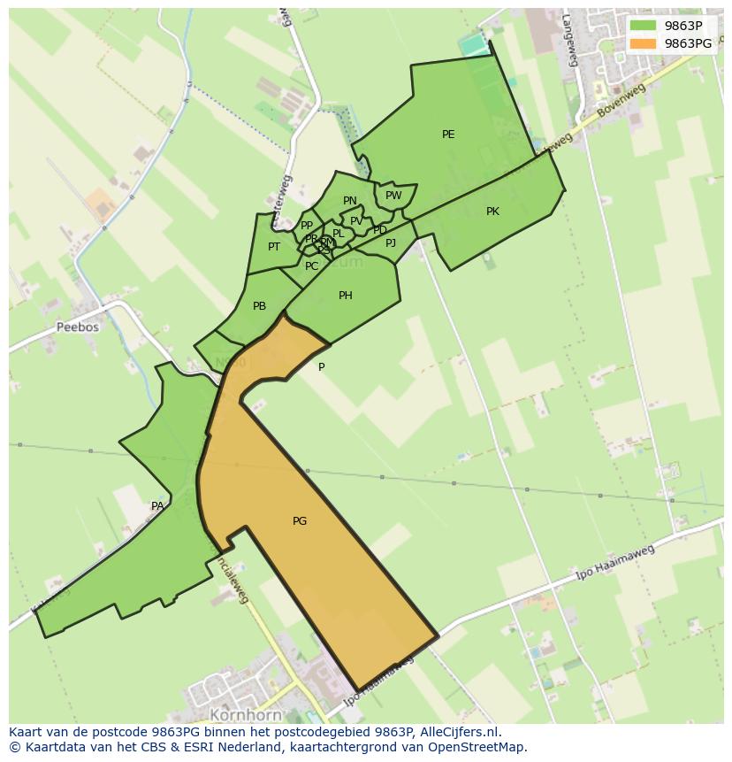 Afbeelding van het postcodegebied 9863 PG op de kaart.