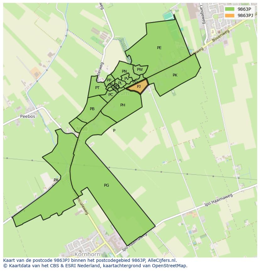 Afbeelding van het postcodegebied 9863 PJ op de kaart.