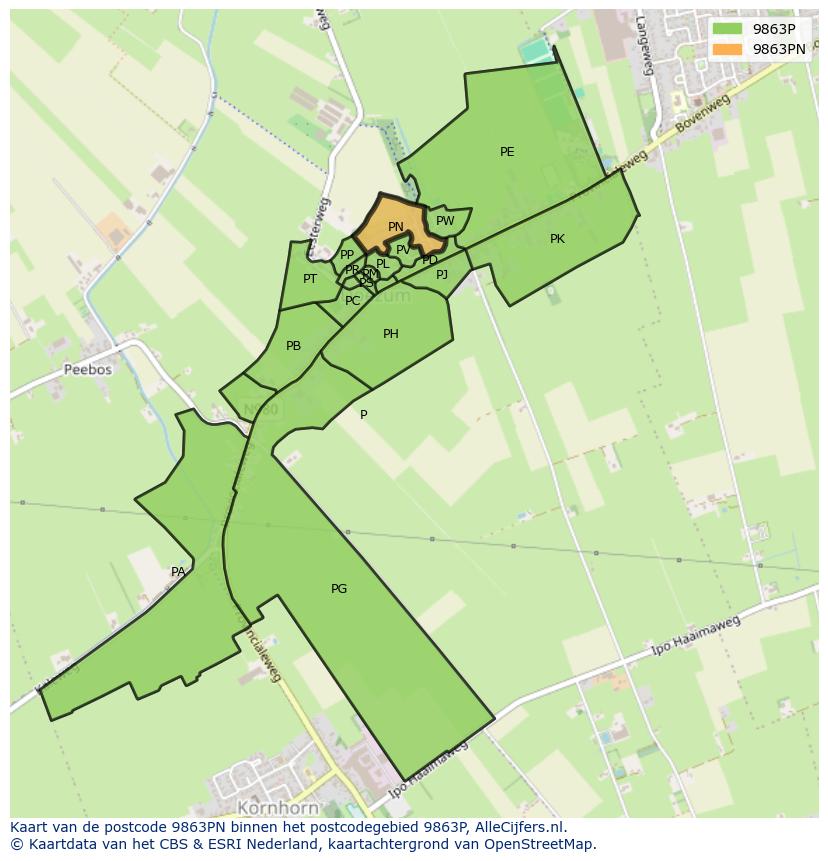 Afbeelding van het postcodegebied 9863 PN op de kaart.