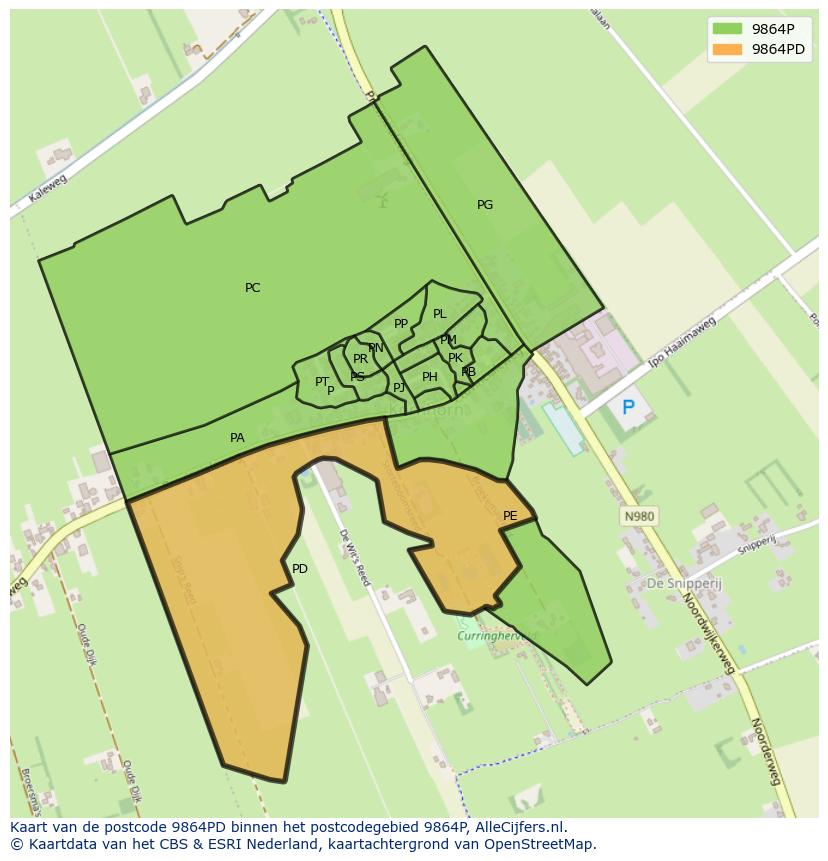 Afbeelding van het postcodegebied 9864 PD op de kaart.