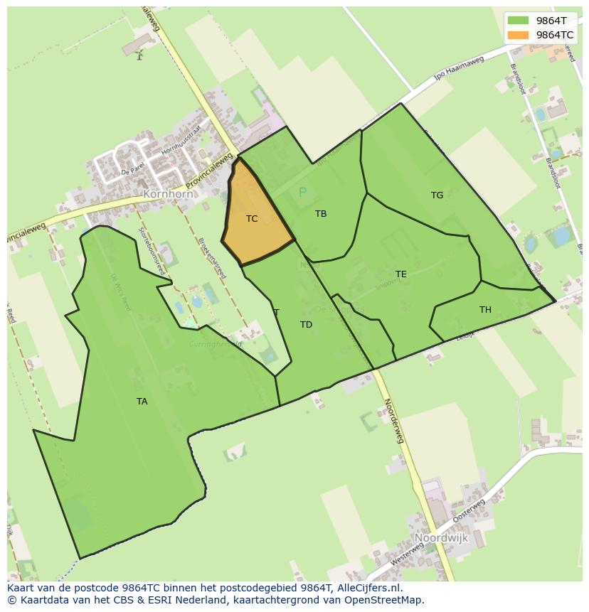 Afbeelding van het postcodegebied 9864 TC op de kaart.