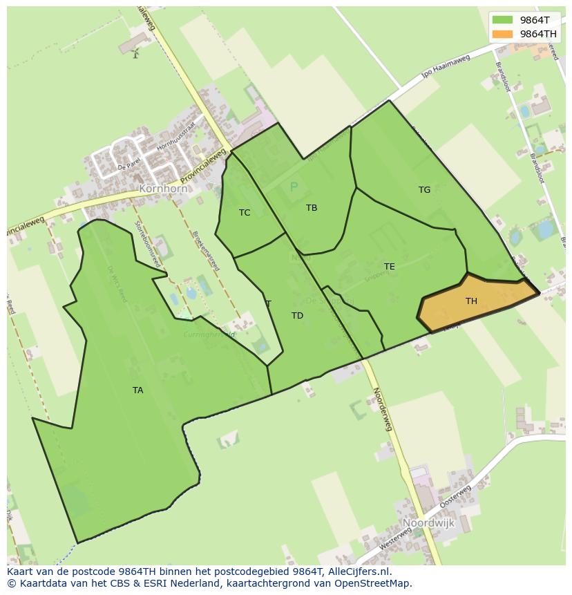 Afbeelding van het postcodegebied 9864 TH op de kaart.