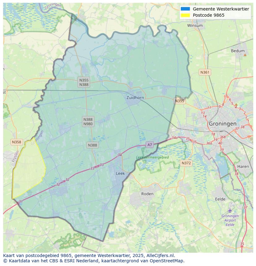 Afbeelding van het postcodegebied 9865 op de kaart.