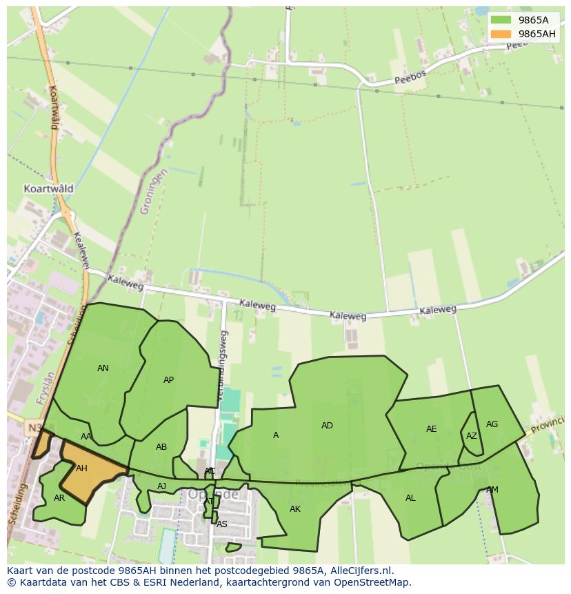Afbeelding van het postcodegebied 9865 AH op de kaart.