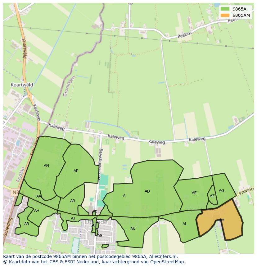 Afbeelding van het postcodegebied 9865 AM op de kaart.