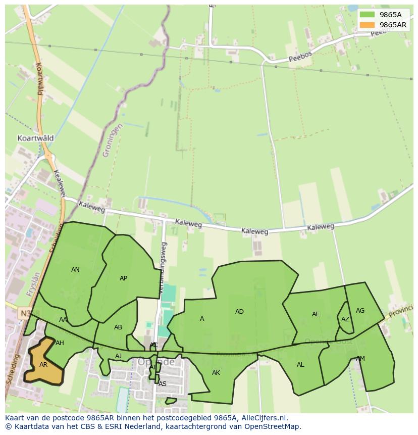 Afbeelding van het postcodegebied 9865 AR op de kaart.
