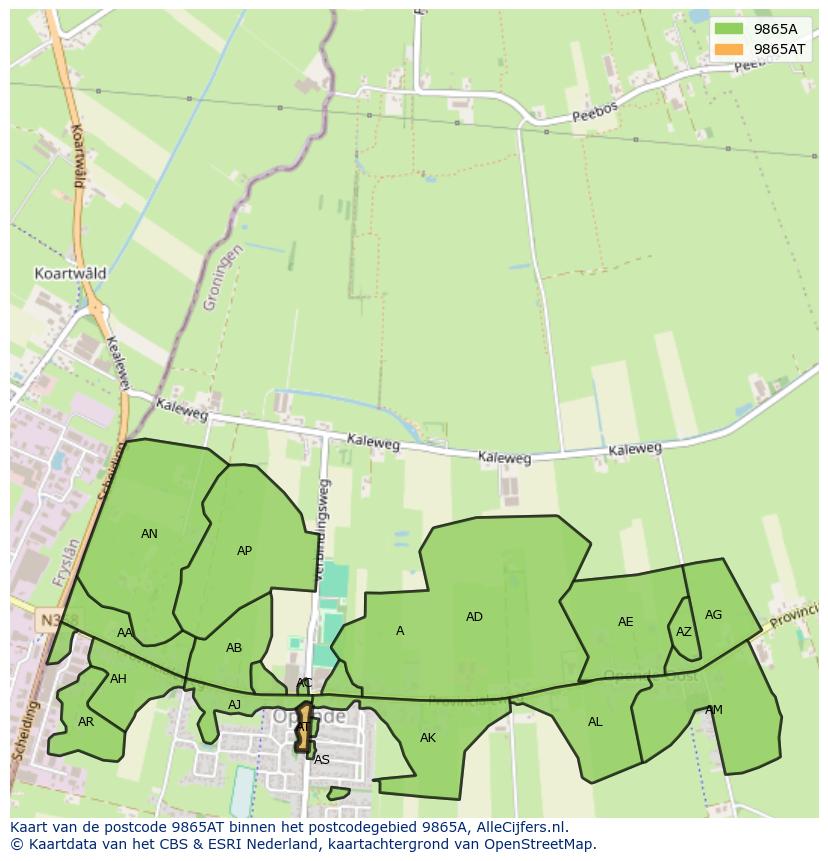 Afbeelding van het postcodegebied 9865 AT op de kaart.