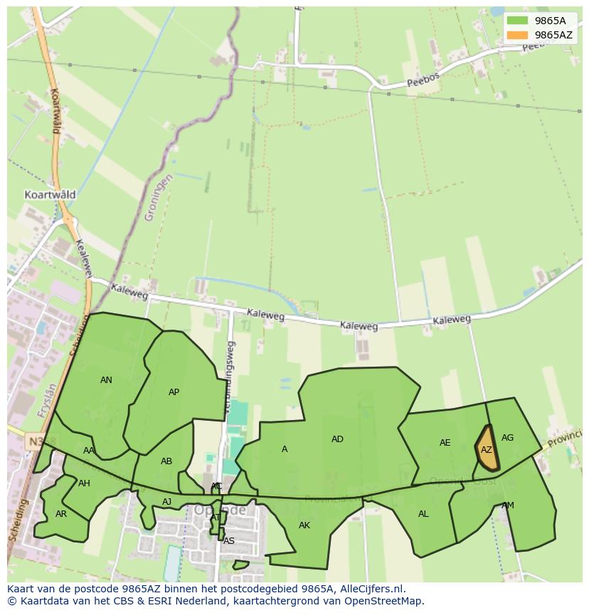 Afbeelding van het postcodegebied 9865 AZ op de kaart.
