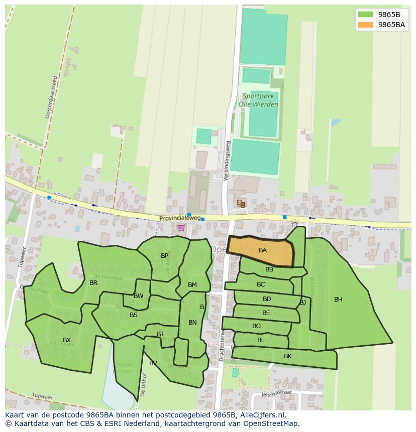 Afbeelding van het postcodegebied 9865 BA op de kaart.