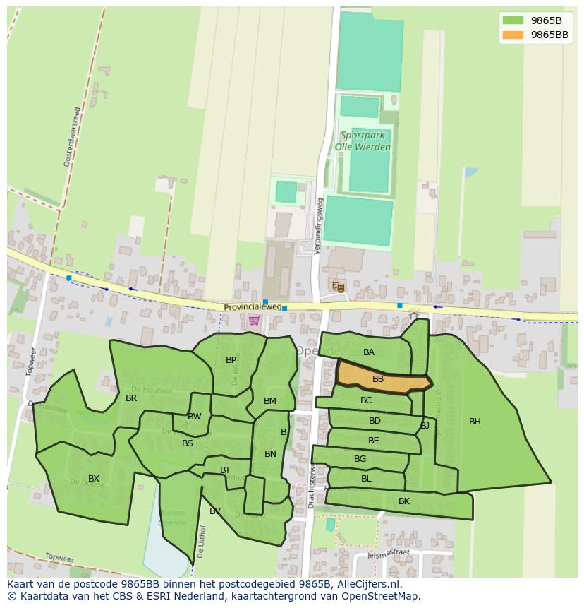 Afbeelding van het postcodegebied 9865 BB op de kaart.