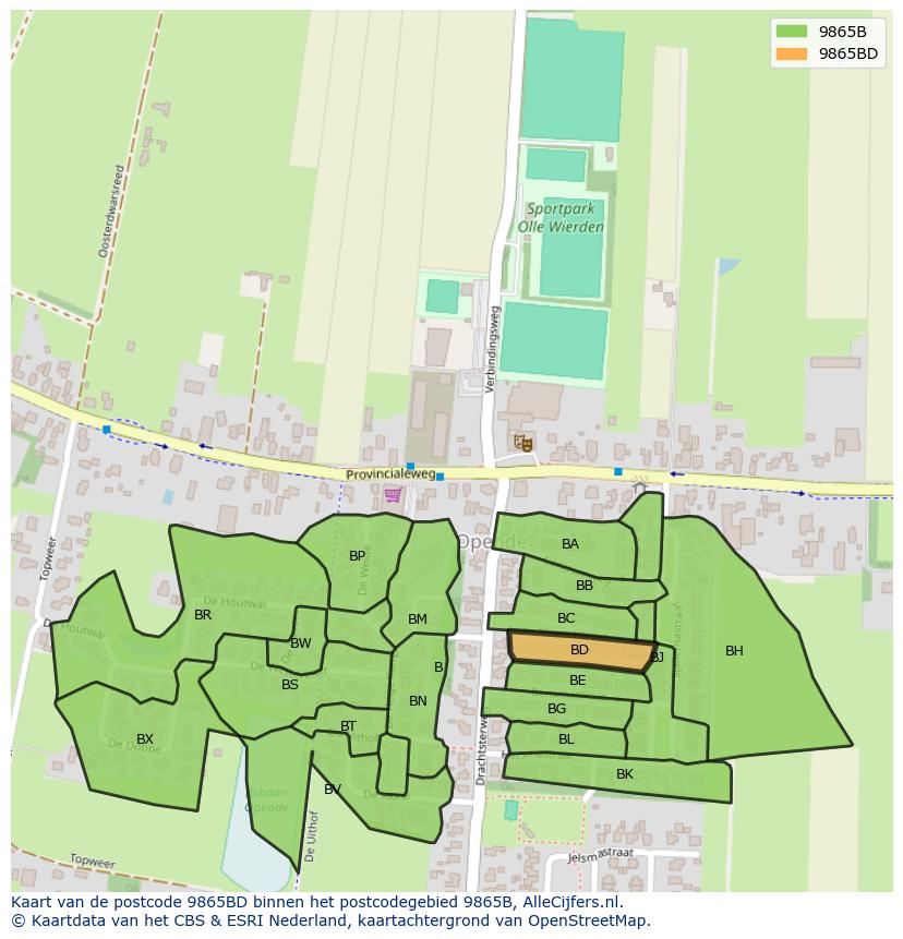 Afbeelding van het postcodegebied 9865 BD op de kaart.