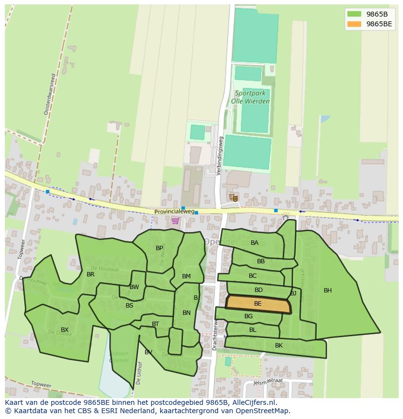 Afbeelding van het postcodegebied 9865 BE op de kaart.