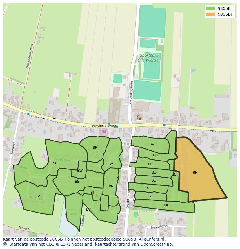Afbeelding van het postcodegebied 9865 BH op de kaart.
