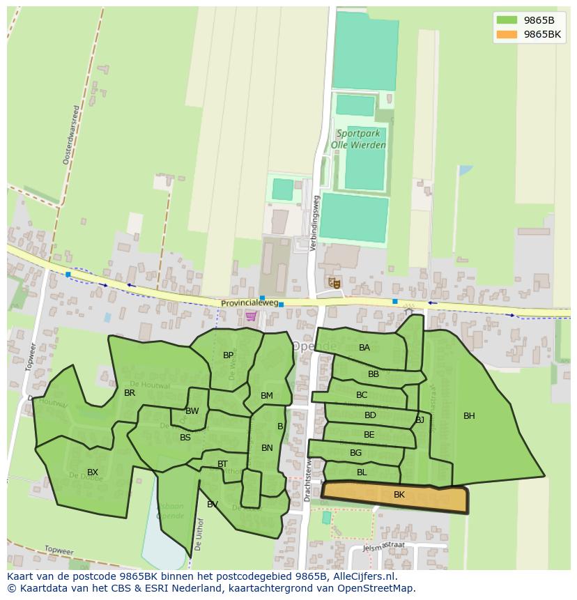 Afbeelding van het postcodegebied 9865 BK op de kaart.