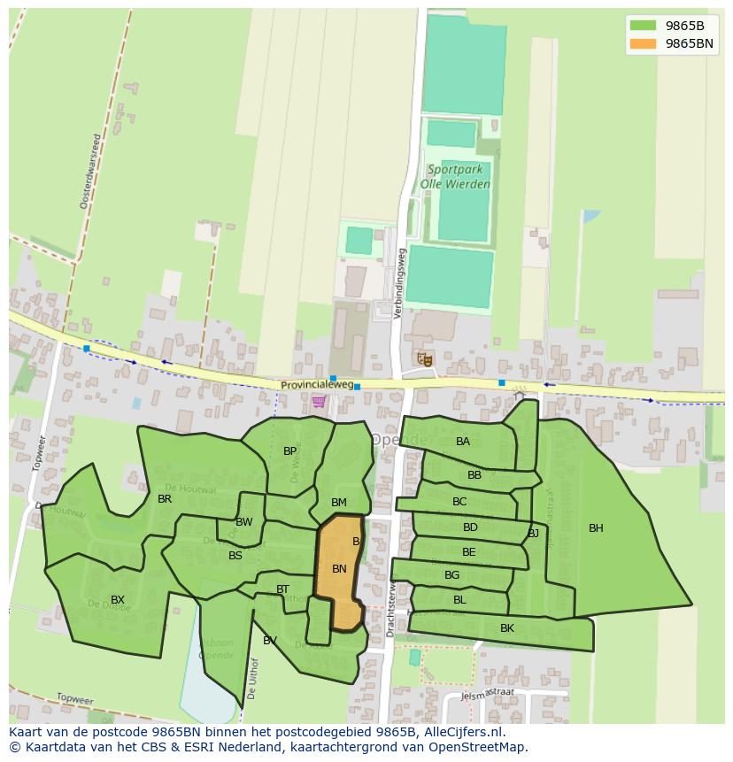 Afbeelding van het postcodegebied 9865 BN op de kaart.