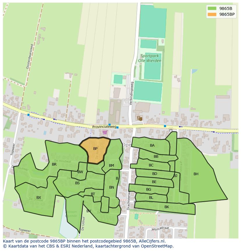 Afbeelding van het postcodegebied 9865 BP op de kaart.