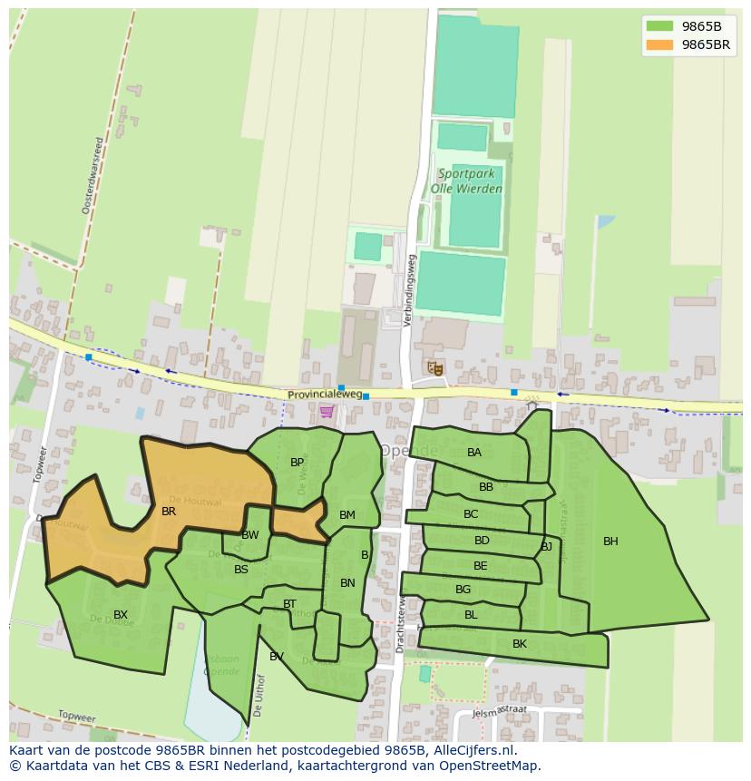 Afbeelding van het postcodegebied 9865 BR op de kaart.