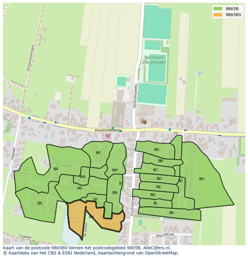 Afbeelding van het postcodegebied 9865 BV op de kaart.