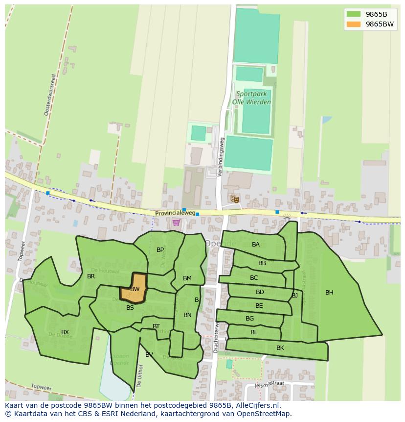 Afbeelding van het postcodegebied 9865 BW op de kaart.