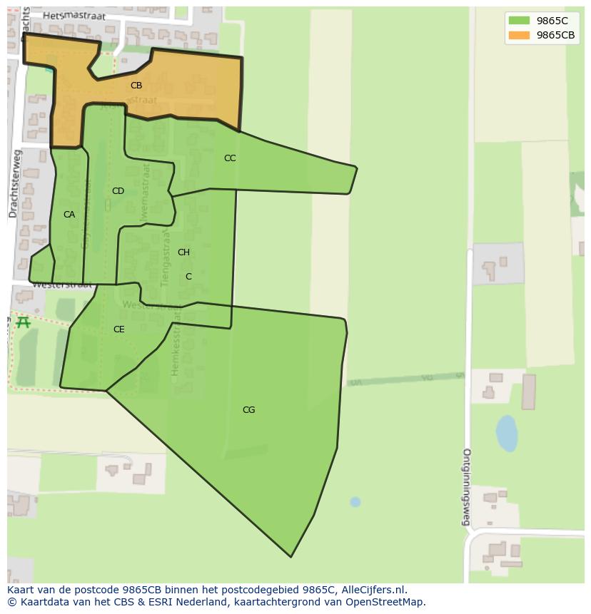 Afbeelding van het postcodegebied 9865 CB op de kaart.