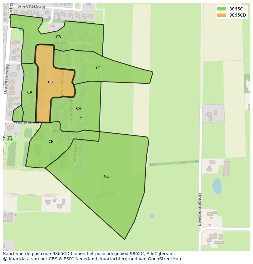 Afbeelding van het postcodegebied 9865 CD op de kaart.