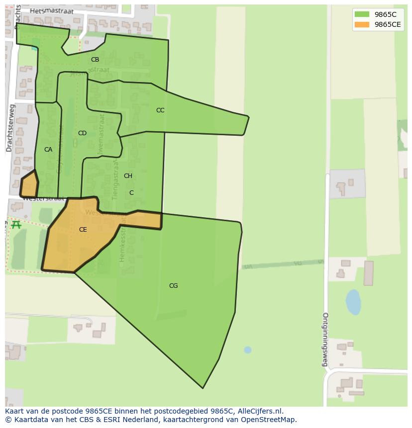Afbeelding van het postcodegebied 9865 CE op de kaart.