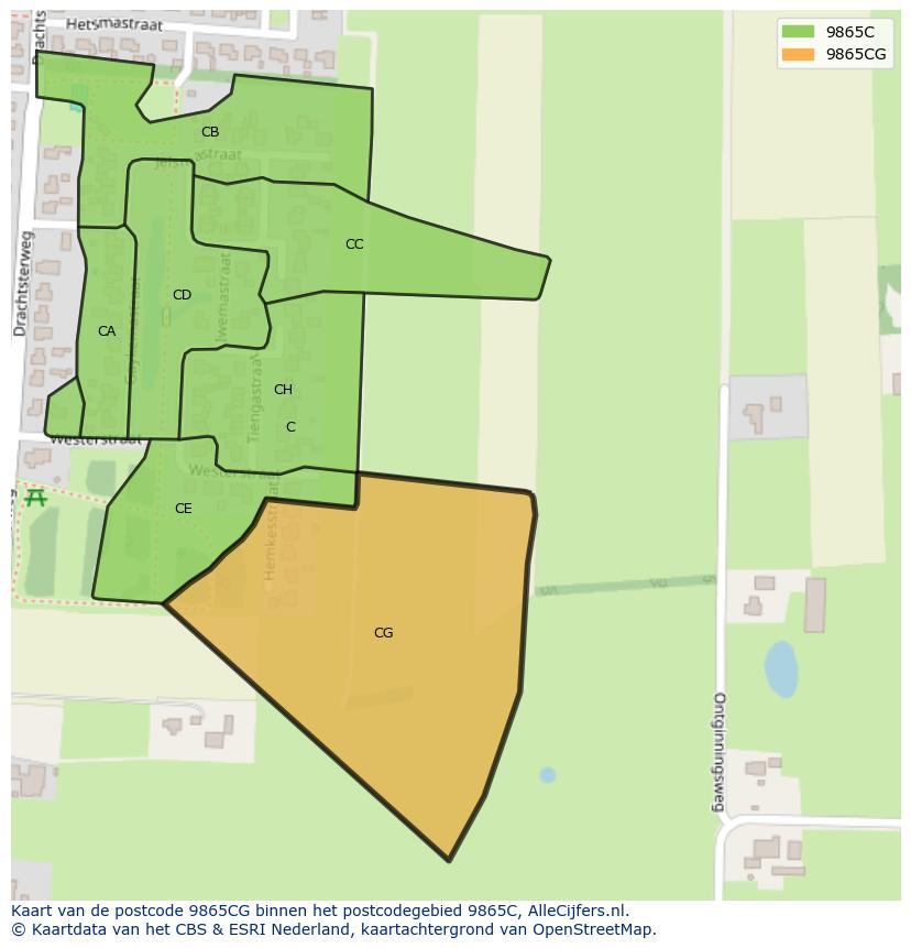 Afbeelding van het postcodegebied 9865 CG op de kaart.
