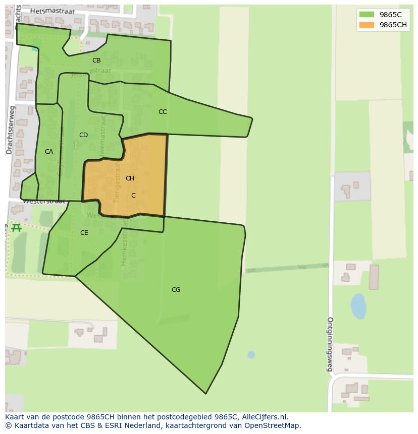 Afbeelding van het postcodegebied 9865 CH op de kaart.
