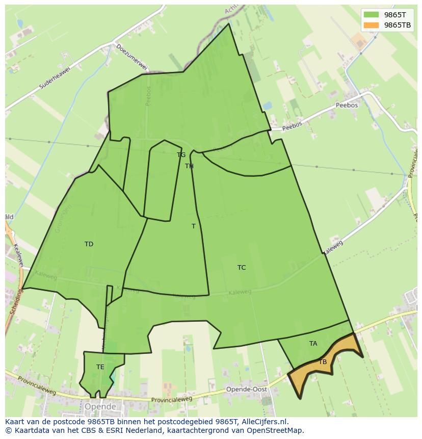 Afbeelding van het postcodegebied 9865 TB op de kaart.